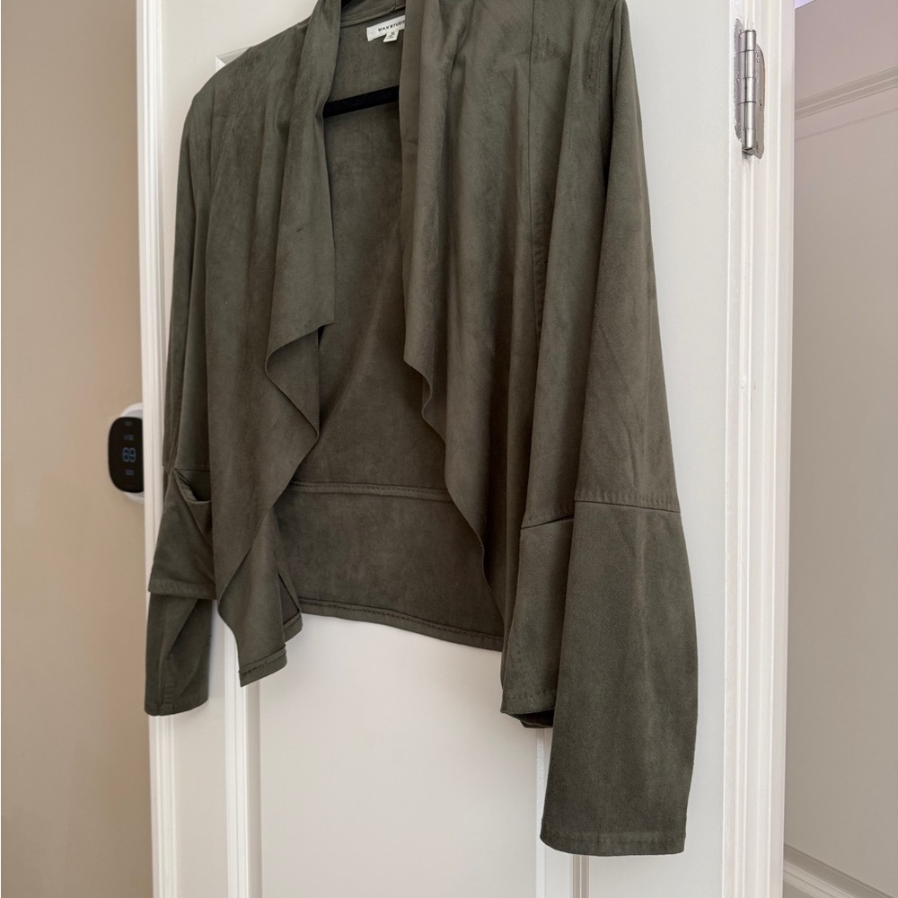 Max Studio Olive Draped Open Front Jacket Lightwe… - image 3